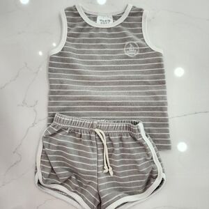 Gray and White Striped Tank and Shorts Set mebie baby 2t